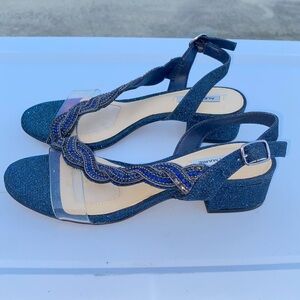 Alex‎ Marie Sparkly Blue Glitter Embellished Block Heel Slingback Sandals